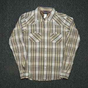 Patagonia Shirt Mens Small Tan Plaid‎ Long Sleeved Good Organic Cotton
